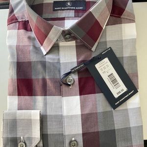 Hart Schaffner Marx Men’s Spread Collar Long Sleeve Dress Shirt, Burgundy M New